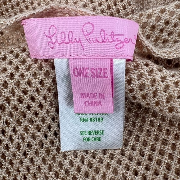 Lilly Pulitzer Gold Metallic Fringed Poncho Wrap One Size Women's - Picture 2 of 7